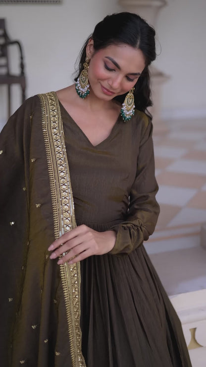 Mehendi Green Gown With Dupatta