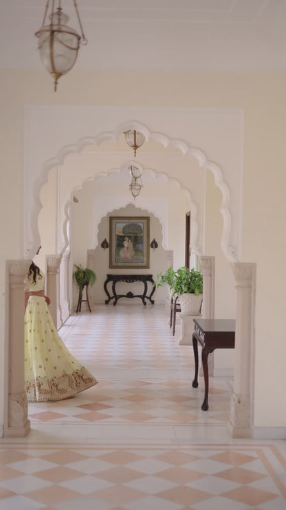 Mayuri Blossom Lime Embroidered Lehenga Set