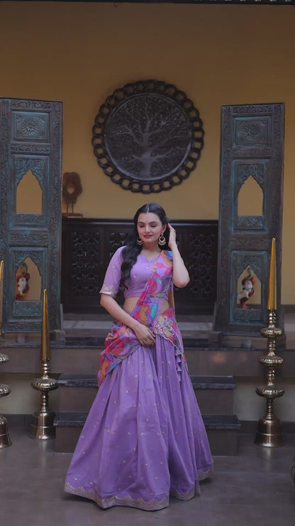Anaya Peach Cosmos Silk Lehenga Set