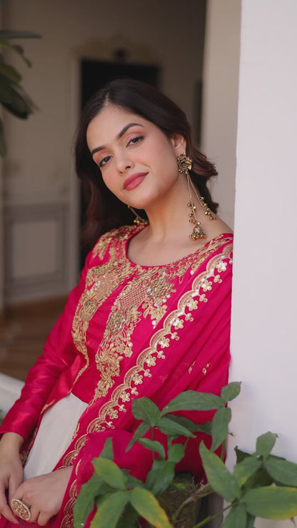 Pink Power and Ivory Grace Gown with Dupatta