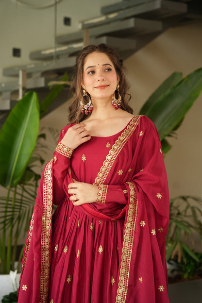 Kashvi Maroon Royale Embroidered Gown