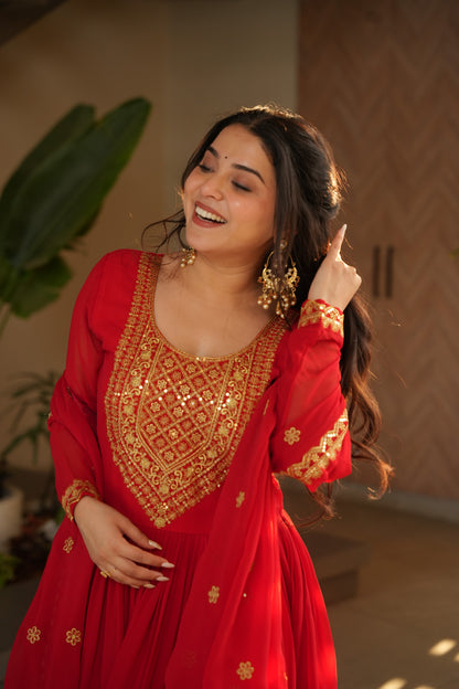 Aarohi Scarlet Flow Embroidered Gown