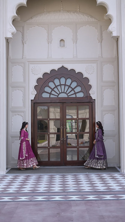 Royal Purple Fox Georgette Embroidered Gown