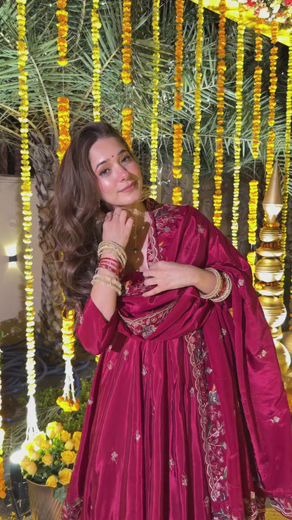 Wine Red Heavy Silk Anarkali Suit Set