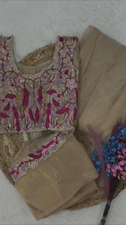 Anaira Gold Floral Beaded Shrug Lehenga Set