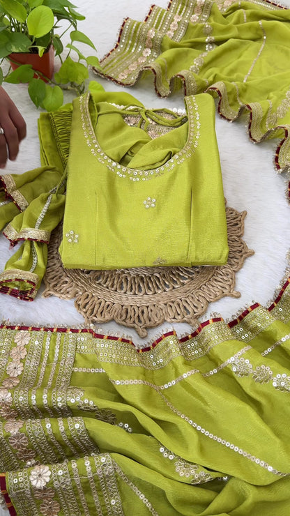 Hariyali Lime Green Floral Embroidered Anarkali Suit Set