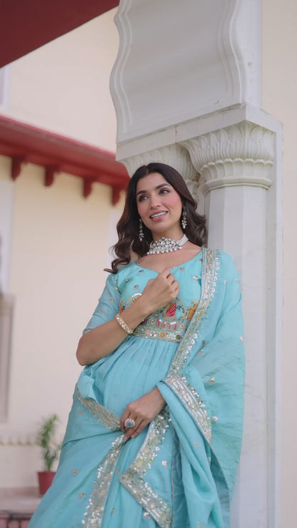 Celestial Aqua Gold Crush Lehenga Choli Set