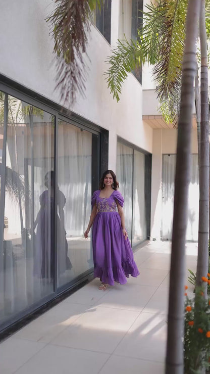 Meher Purple Beads Embroidered Chanderi Gown