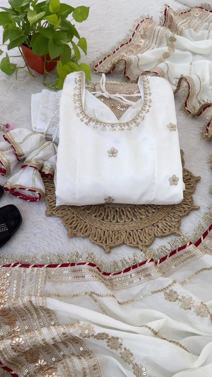 Ujjwala White Gold & Red Floral Embroidered Anarkali Suit Set