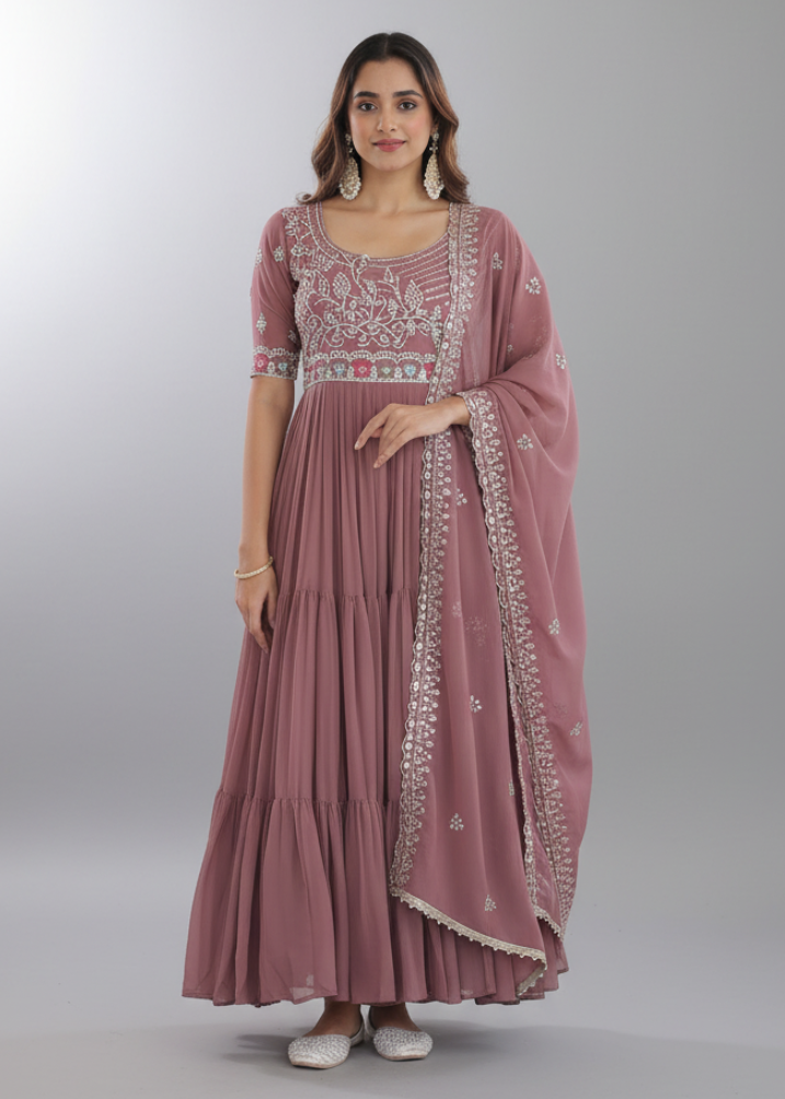 Studio front view dusty rose anarkali