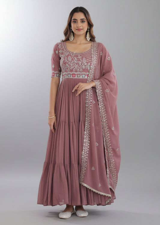 Studio front view dusty rose anarkali